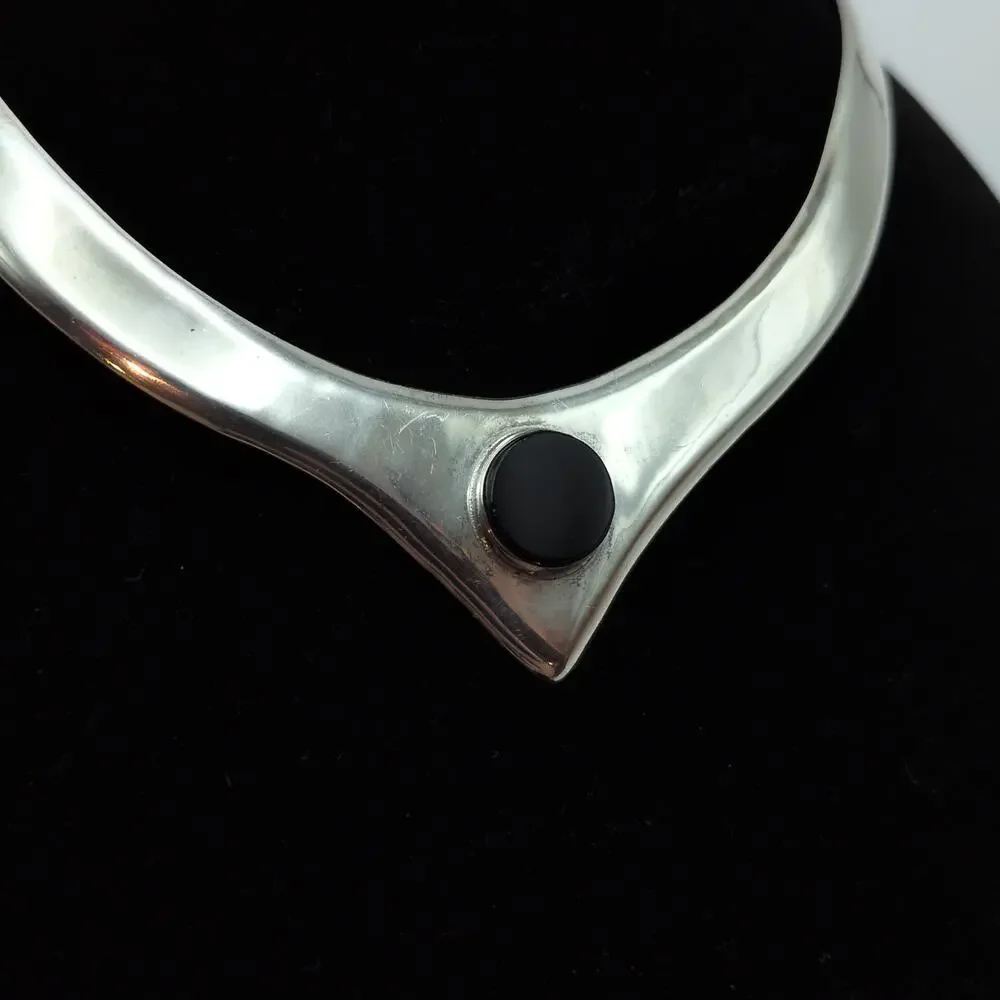 Vintage Taxco Mexico Sterling Silver 925 Onyx Pointed Collar Necklace 54g - Picture 2 of 8